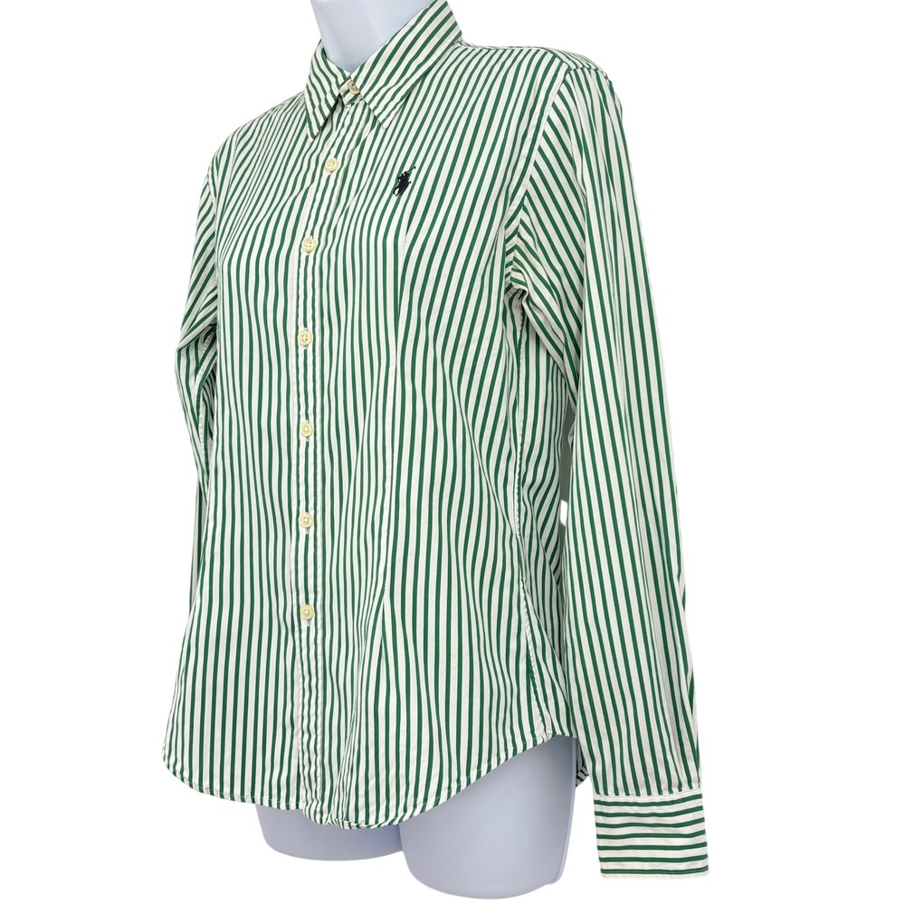 Ralph Lauren Green and White Striped Button-Down Shirt - Picture 3 of 10